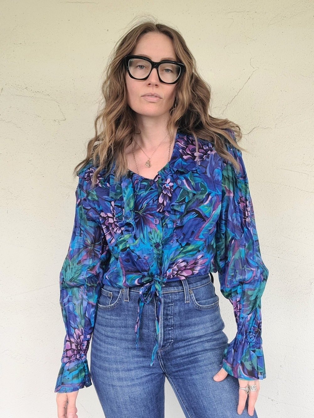 The Clara Watercolor Vintage 90s Summer Blouse L